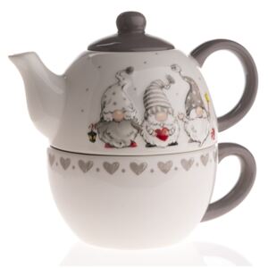 Świąteczny czajnik ceramiczny do herbaty Krasnale, szary