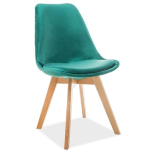 Drewniane krzesło Dior Velvet zielone tapicerowane tkaniną dł52xszer48xwys86 cm