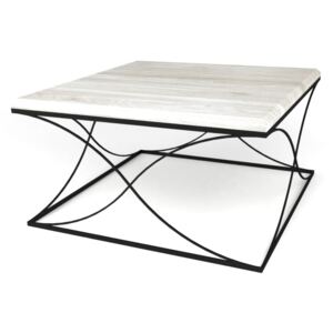 Dębowy stolik kawowy INFINITY - lity dąb drewno stal - 80x80cm - kolor silver grey