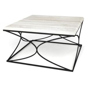 Dębowy stolik kawowy Elipse - lity dąb drewno stal - 80x80cm - kolor silver grey