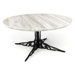 Dębowy stolik kawowy Tree 2 - lity dąb drewno stal - średnica 80cm - kolor silver grey