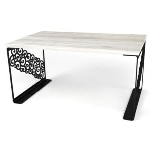 Dębowy stolik kawowy NATURE 1 - lity dąb drewno stal - 60x100 cm - kolor silver grey