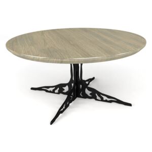 Dębowy stolik kawowy Tree 2 - lity dąb drewno stal - średnica 80cm - kolor ash grey