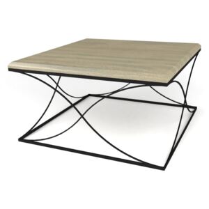 Dębowy stolik kawowy INFINITY - lity dąb drewno stal - 80x80cm - kolor ash grey