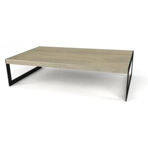 Dębowy stolik kawowy REQ - lity dąb drewno stal - 60x120cm - kolor ash grey