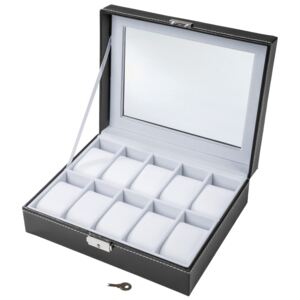 Tectake 401536 pudełko szkatułka etui na 10 zegarków z kluczykiem - biały
