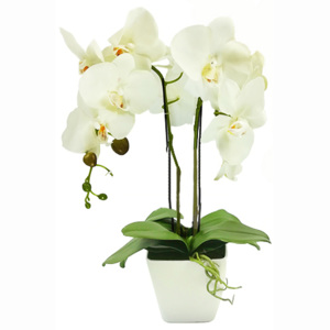 Sztuczny STORCZYK doniczka kwiat orchidea biała