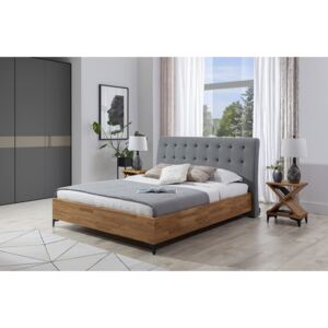 Łóżko drewniane dąb SCANDIC 160x 200 cm z tapicerowanym wezgłowiem