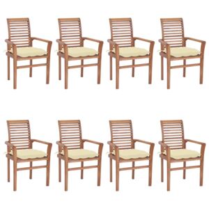 Krzesła stołowe 8 szt., z kremowymi poduszkami, drewno tekowe