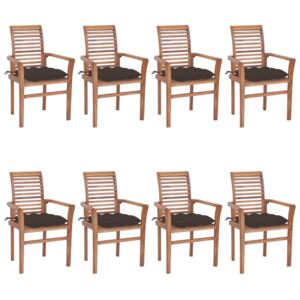 Krzesła stołowe z poduszkami taupe, 8 szt., lite drewno tekowe
