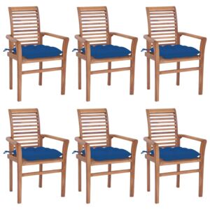 Krzesła stołowe z niebieskimi poduszkami, 6 szt., drewno tekowe