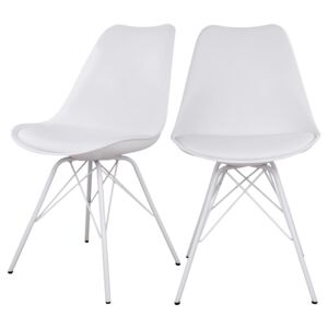 SELSEY Zestaw dwóch krzeseł tapicerowanych Avihu białe na białych nogach