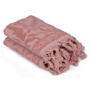 Zestaw dwóch różowych ręczników w odcieniu dusty rose Bohème, 90x50 cm