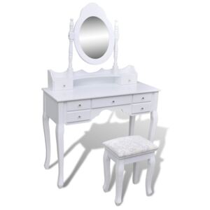 Toaletka z lustrem i stołkiem, 7 szuflad, biała