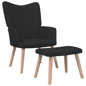 Fotel z podnóżkiem, 62 x 68,5 x 96 cm, czarny, obity tkaniną