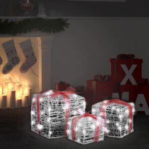 Dekoracja świąteczna: 3 akrylowe prezenty, LED, zimna biel