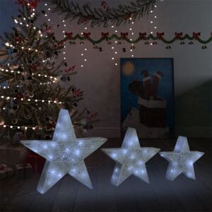 Dekoracja świąteczna: 3 gwiazdy, biała siatka z LED