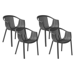 Zestaw 4 krzeseł ogrodowych czarny plastikowy sztaplowany z podłokietnikami taras balkon Beliani