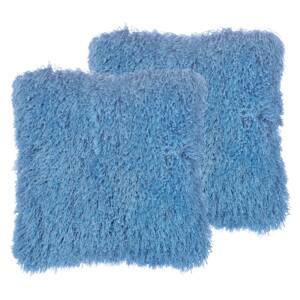 Zestaw 2 poduszek dekoracyjnych niebieskie poliestrowe materiał szare włochate poszewki z wypełnieniem 45 cm kwadratowe