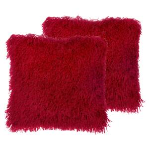 Zestaw 2 poduszek dekoracyjnych czerwone poliestrowe materiał szare włochate poszewki z wypełnieniem 45 cm kwadratowe