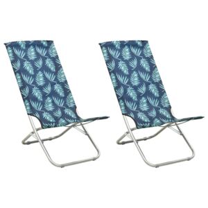 Składane krzesła plażowe, 2 szt., wzór w liście, obite tkaniną