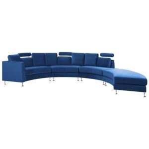 Sofa półokrągła modułowa welurowa niebieska ROTUNDE