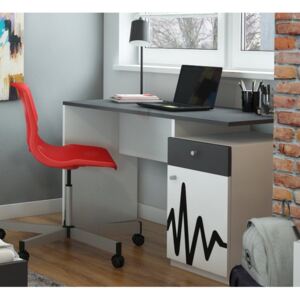 Dwukolorowe biurko dla nastolatka z grafiką MTM-B wersja prawa