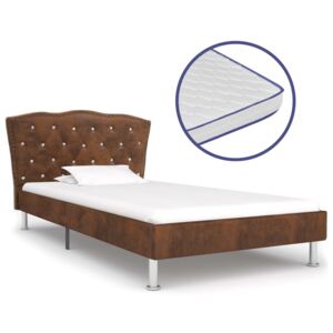 Łóżko z materacem memory, brązowe, tkanina, 90x200 cm