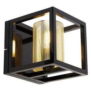 Industriële wandlamp zwart met goud - Cage Tess Oswietlenie wewnetrzne