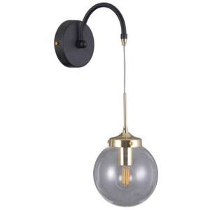 Kinkiet LAMPA ścienna DOMENICO WL-43232-1 Italux metalowa OPRAWA industrialna szklana kula ball czarna złota przezroczysta