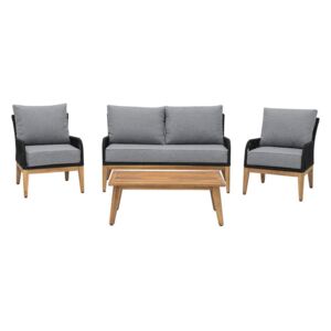 Zestaw mebli ogrodowych wypoczynkowy szary drewno akacjowe sofa dwa fotele stolik kawowy poduszki odporny na promieniowanie UV