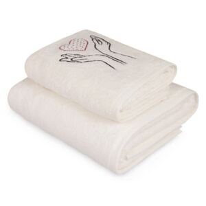 Komplet białego ręcznika i białego ręcznika kąpielowego z kolorowym detalem Madame Coco Amour