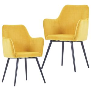 Krzesła stołowe, 2 szt., żółte, aksamitne
