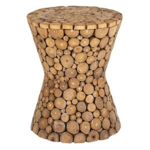 Stolik kawowy drewno tekowe naturalny kolor słoje okrągły 45 x 30 cm styl boho