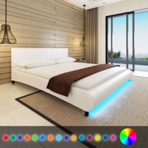Rama łóżka 180 x 200 cm Biała Sztuczna Skóra + Pas LED