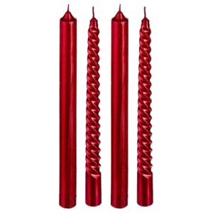 Zestaw świec dekoracyjnych GLITTER, 4 sztuki, komplet w kolorze czerwonym