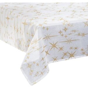 Obrus świąteczny na stół, kolor biały ze złotymi gwiazdkami, 140 x 360 cm