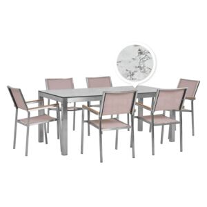 Zestaw ogrodowy stół HPL z marmurowym wykończeniem i 6 krzeseł beżowych GROSSETO