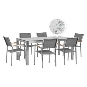 Zestaw ogrodowy stół HPL z marmurowym wykończeniem i 6 krzeseł szarych GROSSETO