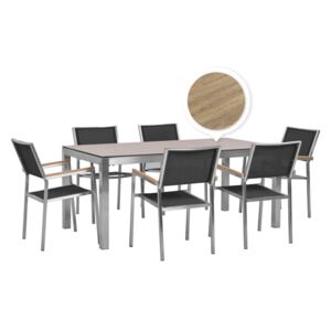 Zestaw ogrodowy stół HPL z dębowym wykończeniem i 6 krzeseł czarnych GROSSETO