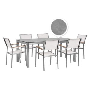 Zestaw ogrodowy stół HPL z betonowym wykończeniem i 6 krzeseł białych GROSSETO