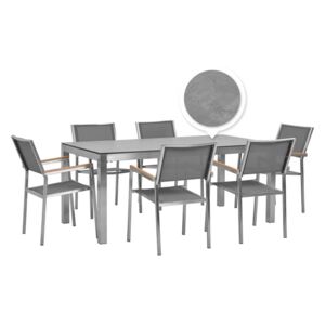 Zestaw ogrodowy stół HPL z betonowym wykończeniem i 6 krzeseł szarych GROSSETO