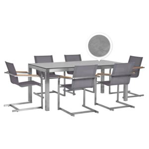 Zestaw ogrodowy stół z HPL z betonowym wykończeniem i 6 krzeseł szarych GROSSETO / COSOLETO