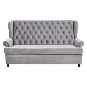 Sofa rozkładana szara welurowa pikowana trzyosobowa kanapa do salonu z funkcją spania