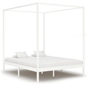 Rama łóżka z baldachimem, biel, lite drewno sosnowe, 160x200 cm