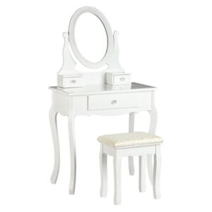 Toaletka kosmetyczna, biurko, lustro, stołek, biała, modernhome, 132 cm