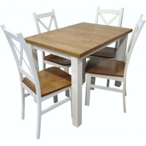 Zestaw stół z krzesłami dla 4 osób biały, dąb lefkas Z055