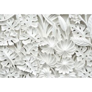 Vintage 3d Carved Flowers White Fototapeta, Tapeta, (211 x 91 cm)