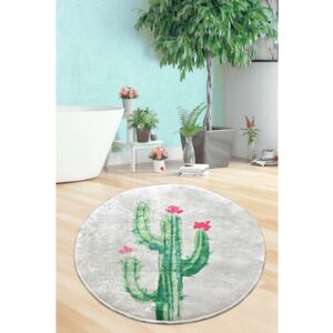 Biało-zielony dywanik łazienkowy Tropica Cactus III, ⌀ 100 cm