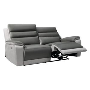 Sofa 3-osobowa z tkaniny i skóry z elektryczną funkcją relaksu TERADO - kolor taupe i beżowy